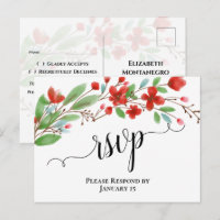 Elegantes Rotes Wasserfarbenblüten Hochzeit RSVP