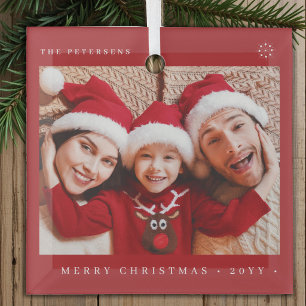 Elegantes rotes Weihnachten minimal lustig Foto Fa Ornament Aus Glas