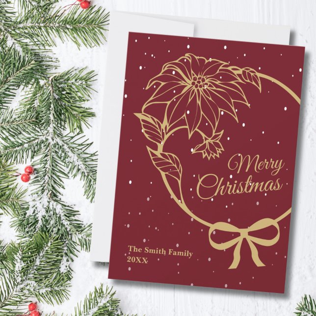 Elegantes rotes Weihnachts-Poinsettie-Flat Feiertagskarte (Von Creator hochgeladen)