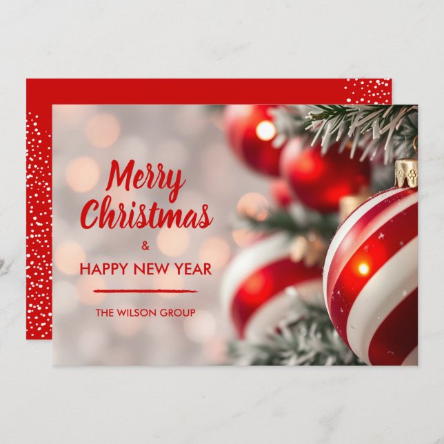 Elegantes Rotes Weihnachtsgeschenk Feiertagskarte (Vorne/Hinten)