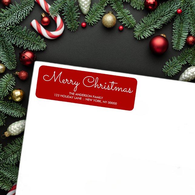 Elegantes, rotes Weihnachtsrücksendesiegel (Elegant red Christmas Return Address Label)