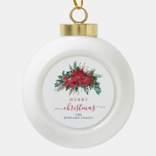 Elegantes rotes Weihnachtsstern-Blumen-Merry-Chris Keramik Kugel-Ornament
