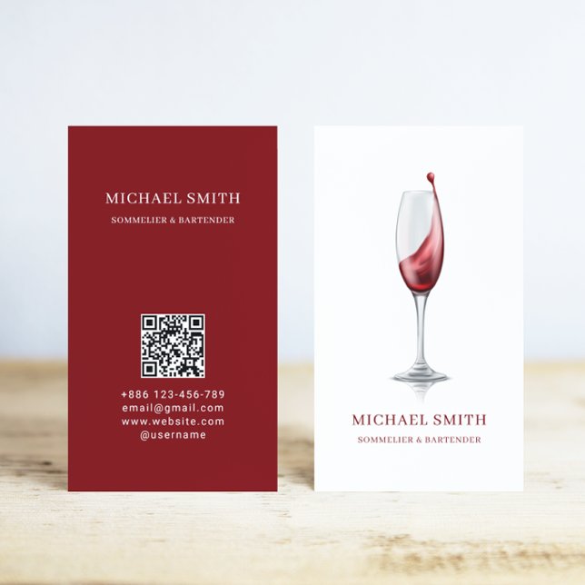 Elegantes rotes Weinglas Bar Weingut QR Code  Visitenkarte (Von Creator hochgeladen)