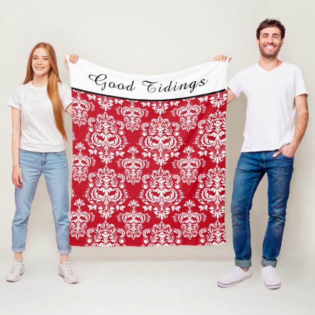 Elegantes rotes weißes Damask-Muster | Gute Daten Fleecedecke (Beispiel)