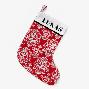Elegantes rotes weißes Damask-Muster Kleiner Weihnachtsstrumpf