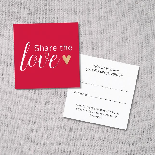 Elegantes Rotes Weißes Gold Herzstück Beauty Salon Empfehlungskarte (Von Creator hochgeladen)
