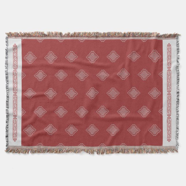 Elegantes rotes, weißes mongolisches Muster Decke (Vorderseite)