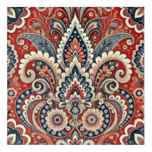 Elegantes rotes, weißes und blaues Paisley-Muster