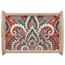 Elegantes rotes, weißes und blaues Paisley-Muster