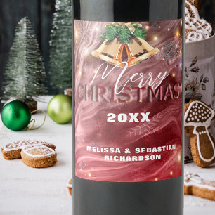 Elegantes Rotgoldglocken-Weihnachten Weinetikett