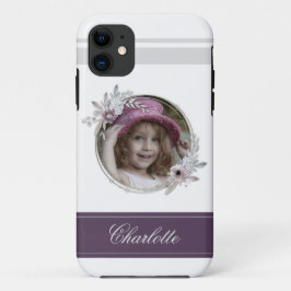 Elegantes Round Blume Picture Frame Burgundy Foto Case-Mate iPhone Hülle
