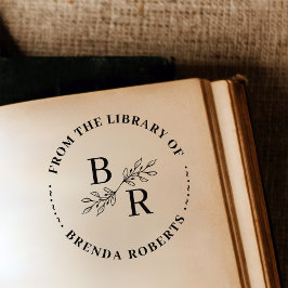 Elegantes Round Botanical Initials Library-Buchzei Gummistempel