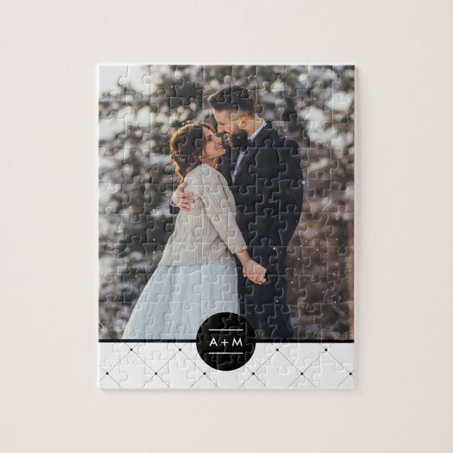 Elegantes Round-Frame-Monogramm-Foto Puzzle (Vertikal)