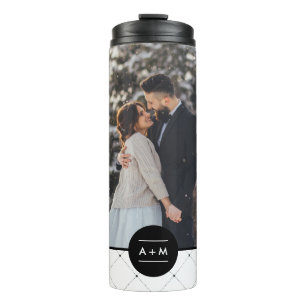 Elegantes Round-Frame-Monogramm-Foto Thermosbecher
