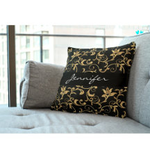 Elegantes Royal Black and Gold Damask Kissen