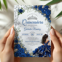 Elegantes Royal Blau und Silber Rosen Quinceañera 