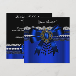 Elegantes Royal Blue Black Diamond Gold Lace Party Einladung