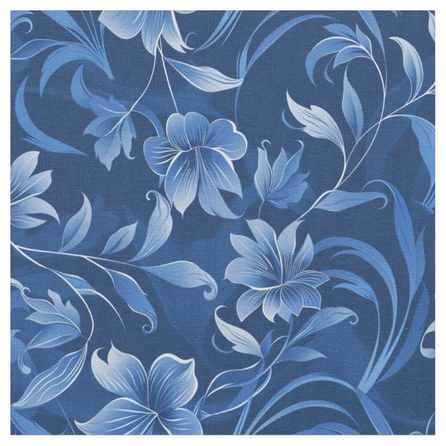 Elegantes Royal Blue Floral Design Stoff (Nahaufnahme)