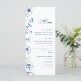 Elegantes Royal Blue Floral Garden Wedding Flat Me Menükarte