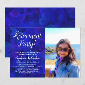 Elegantes Royal Blue Foto Retirement Party Einladung
