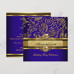 Elegantes Royal Blue Gold Damask Pearl Party Einladung