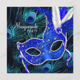 Elegantes Royal Blue Peacock Masquerade Party Einladung