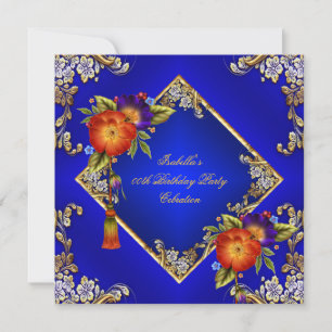 Elegantes Royal Blue Red Orange Purple Flowers Par Einladung