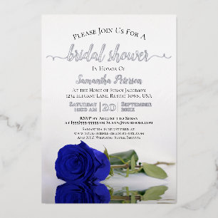 Elegantes Royal Blue Rose & Silver Brautparty Folieneinladung