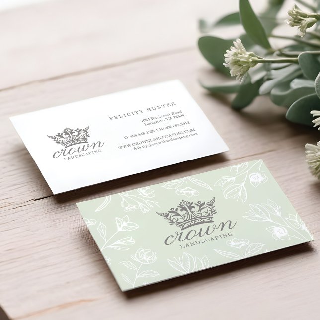 Elegantes Royal Floral & Foliage Crown Logo Visitenkarte (Elegant Royal Floral & Foliage Crown Logo Business Card)