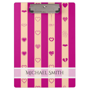 Elegantes Royal Fuchsia Stripe Modernes Herzmuster Klemmbrett