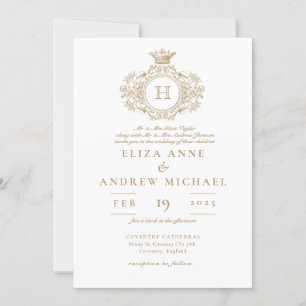 Elegantes Royal Gold Monogram Wappen Wedding Einladung