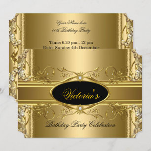 Elegantes Royal Gold Schwarz Geburtstagsfeier Flor Einladung