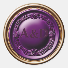 Elegantes Royal Lila and Gold Wax Siegel Wedding Runder Aufkleber
