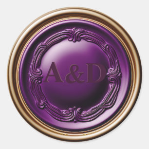 Elegantes Royal Lila and Gold Wax Siegel Wedding Runder Aufkleber