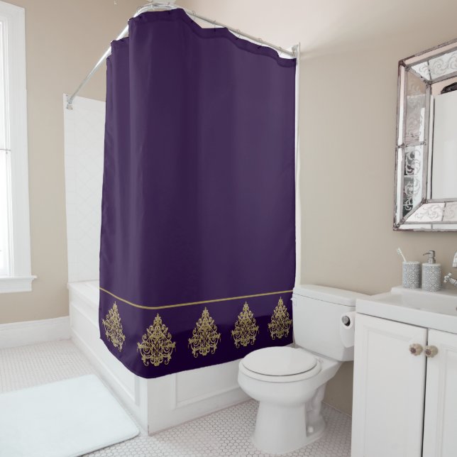 Elegantes Royal Lila mit Gold Damask Duschvorhang (Beispiel)
