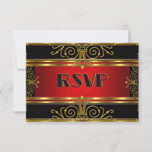 Elegantes RSVP Rot Schwarz Gold Art Deco Karte