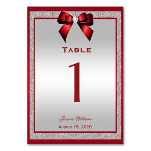 Elegantes Rubinrot & Silber Glitter Geburtstag Tischnummer