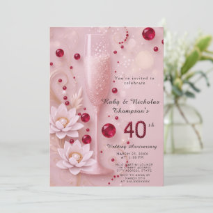 Elegantes Ruby- & Champagnerglas 40. Hochzeitstag Einladung