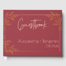 Elegantes Ruby & Gold Floral Wedding Guest Book
