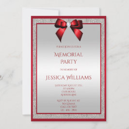Elegantes Ruby Red Silver Glitzer Memorial Party Einladung