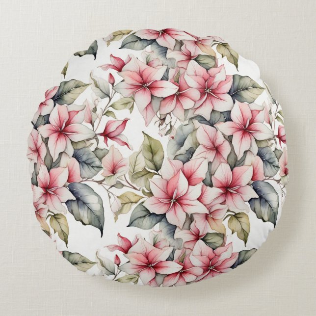 Elegantes rundes gemustertes Kissen mit Blumen (Vorderseite)