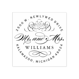 Elegantes rundes Mr-und-Mrs-Monogramm für die Rück Gummistempel