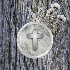 Elegantes Rundkreuz Versilberte Kette