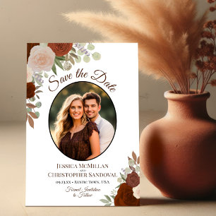 Elegantes Rust Orange Floral Boho Wedding Foto Save The Date