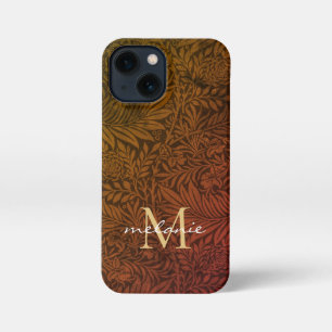 Elegantes Rust Orange Gold Floral Script Monogram iPhone 13 Mini Hülle