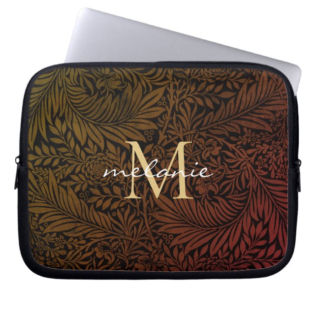 Elegantes Rust Orange Gold Floral Script Monogram Laptopschutzhülle (Vorderseite)