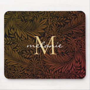 Elegantes Rust Orange Gold Floral Script Monogram Mousepad