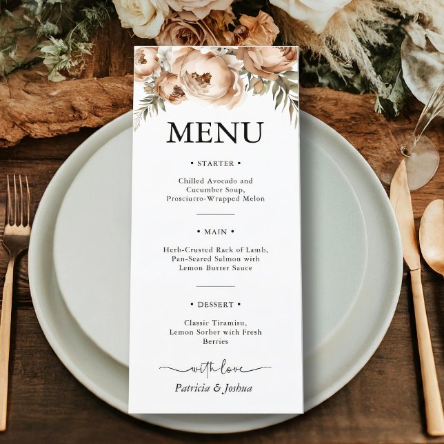 Elegantes Rustic Boho Wedding Menu Menükarte (Von Creator hochgeladen)