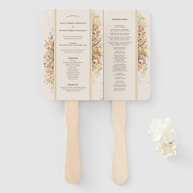 Elegantes Rustic Fall Beige Hochzeitsprogramm Fächer (Vorne und Hinten)