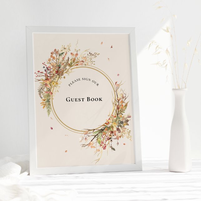 Elegantes Rustic Fall Beige Wedding Guest Book Sig Poster (Von Creator hochgeladen)